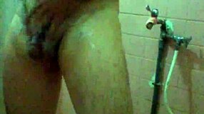 Gay bathroom show with ass play