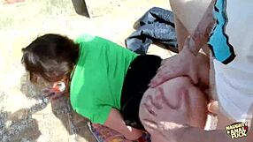 slender brunette craves outdoor anal pounding with cum