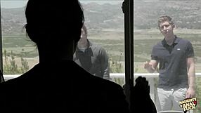 two rowdy neighbors pound brunette slut's ass hard