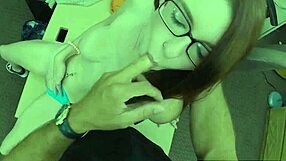 A hot girl with glasses gets rammed by a pawn guy