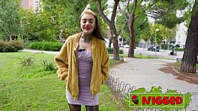 Amateur exhibitionist teen lady Medusa hunts for outdoor black dick