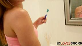 Petite step sis with small tits and big ass bends over for brother's cock in doggystyle while brushing teeth