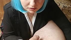 Blue Haired Babe Sucks Big Dick Deep
