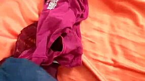 Detailed cumshot on sister-in-law's panties in intimate scene