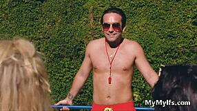 pool guy fucks two slutty milfs in threeway