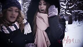 Blonde and brunette scissoring with fingering and cum in mouth