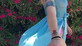 blonde milf teases with outdoor strip and bed play