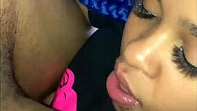 Ebony slut gives blowjob and sucks wet pussy in POV webcam session