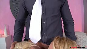 Double Blowjob Fills Mouths with Cum