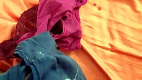 Detailed cumshot on sister-in-law's panties in intimate scene