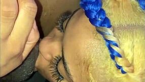 Ebony slut gives blowjob and sucks wet pussy in POV webcam session