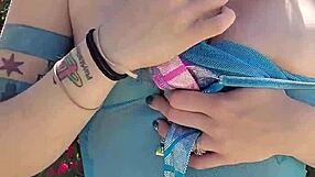 blonde milf teases with outdoor strip and bed play