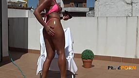 Latina Brunette Kim Hot Gives Blowjob, Rides In Cowgirl, And Takes Cumshot From Neighbor Rookie