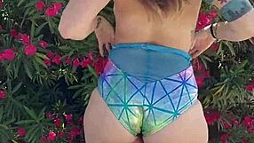 blonde milf teases with outdoor strip and bed play