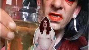 bisexual sissy male exposed naked while peeing and swallowing