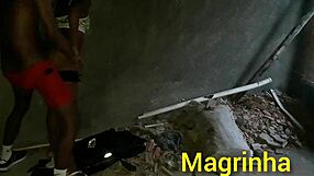 Abandoned house in favela hosts skinny girl and black guy