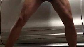 I spy on gay action in the garage gym.