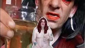 bisexual sissy male exposed naked while peeing and swallowing