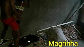 Abandoned house in favela hosts skinny girl and black guy
