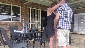 Neighbour's Wife Gets Outdoor Upskirt Fuck While He's Away