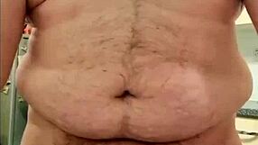 This chubby gay man is showing off his cum in a compilation