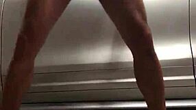 I spy on gay action in the garage gym.