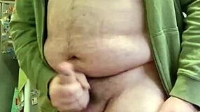 This chubby gay man is showing off his cum in a compilation