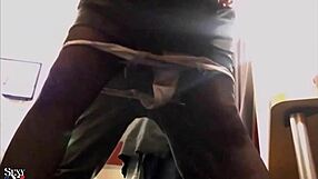 french amateur in black satin dress, panties, heels, stockings, doggystyle standing fuck with dirty talk pov