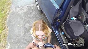perky blonde amateur gets paid for outdoor blowjob