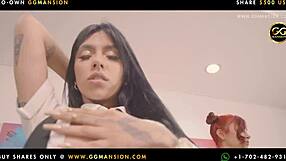 dildo drives wild action between brunette and blonde lesbians