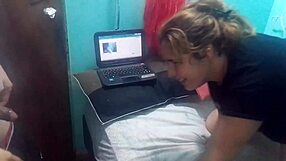 She Sucks My Cock In Panties During Webcam Session Before We Switch To Doggystyle Fucking.