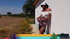 Curvy Indian MILF Angel Constance Strips Naked Outdoors for Playboy