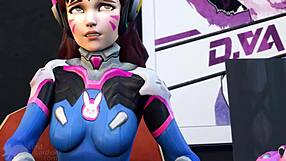 D va fuckbuddies engage in blowjob and ass play with cartoon masturbation