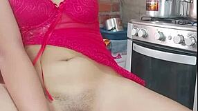 Beautiful latina can't wait! She masturbates with kitchen items!