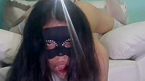 I feel tortured by my friend's giant dildo in my pussy.