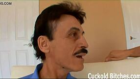 A femdom with a liquid lunch humiliates a cuckold