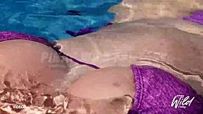 Busty Filipina wife relaxes outdoors by the pool. She enjoys the sun on her skin.