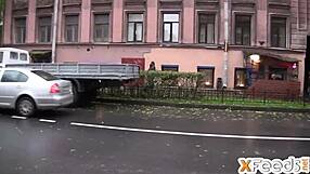 Russian agent finds skinny brunette for hardcore fuck on rainy day