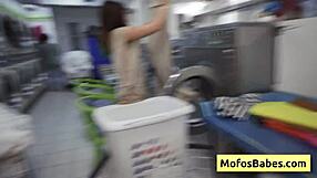 Petite brunette teen 18+ SUCKS cock in PUBLIC laundromat - nikki mars jason legend