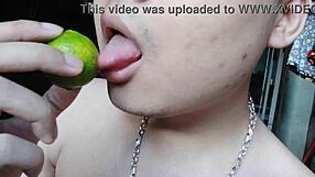 Chinese girl casually licks and masturbates in asian style