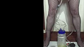 Portable cow milking machine turned kinky with amateurs in stockings! 🐄