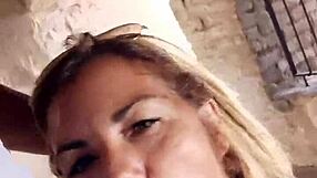 milf couple's outdoor romp in medieval village