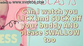 watch him lick and suck buddy's cock, swallow it all!