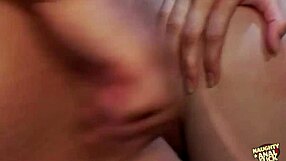 The second she stops stripping, the brunette spreads her asshole for his huge dick