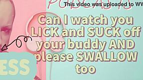 watch him lick and suck buddy's cock, swallow it all!