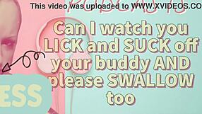 watch him lick and suck buddy's cock, swallow it all!