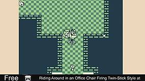 At the office, the twins play a comedic erotic game, riding around in chairs with twin-stick style