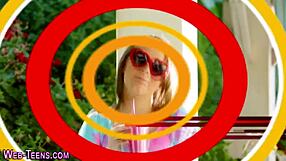 skinny teen with glasses licks petite lesbian partner