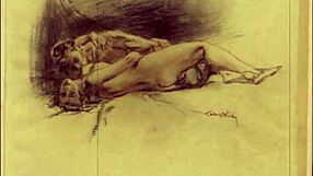 Vintage erotic comic drawings feature anime hentai characters in explicit poses