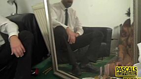 Tattooed chubby sub is getting fingered by a big cock